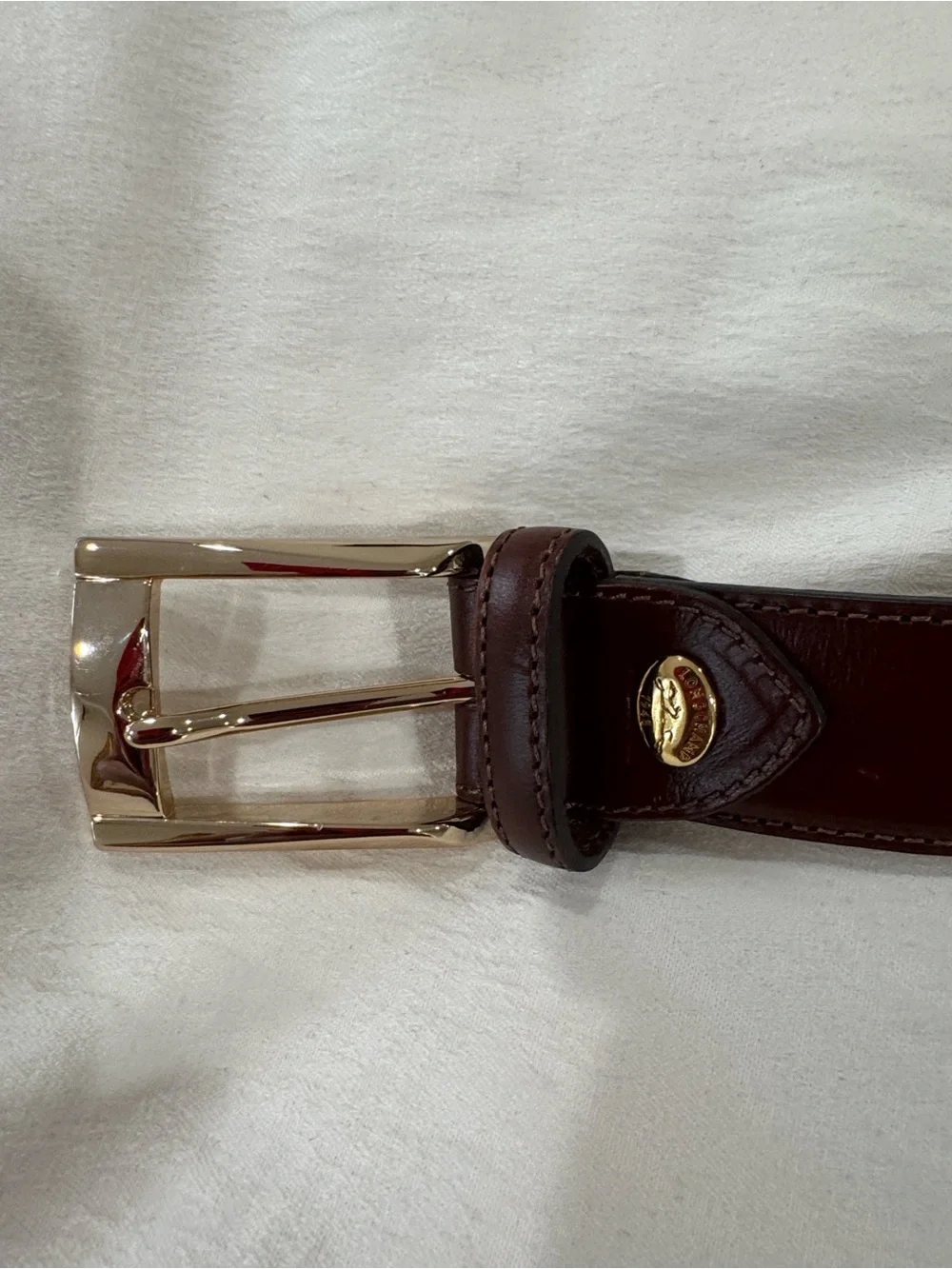 Longchamp Leather Men's Belt with Gold Buckle - Brown Small